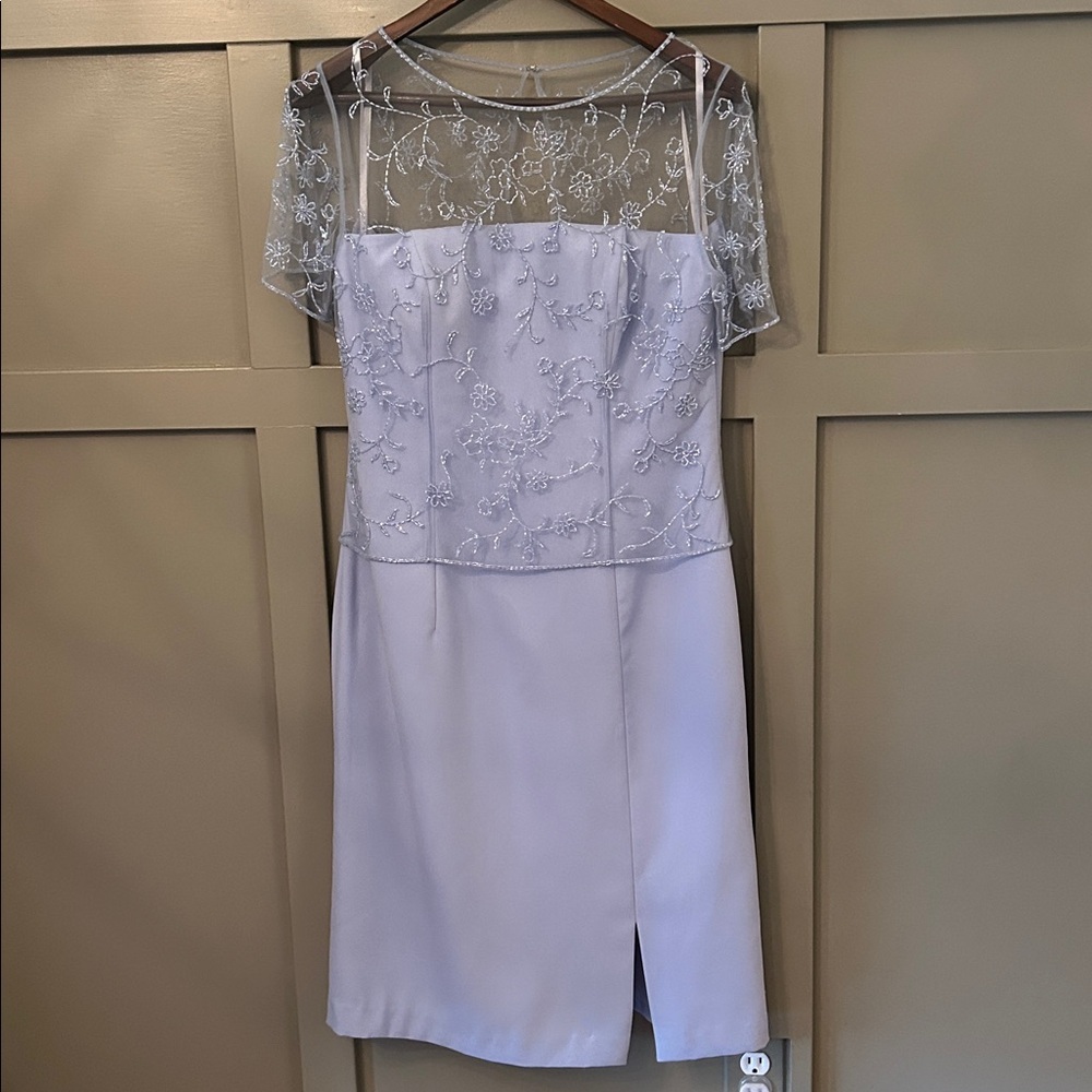 Michaelangelo Beaded Illusion Dress Wedding Guest Formal Light Blue Size 10